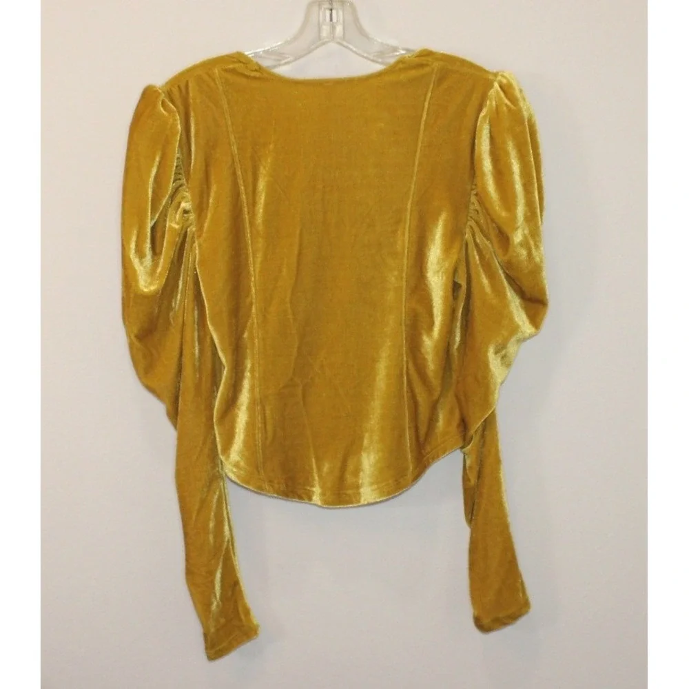 Free People velvet corset top Med mustard yellow puff sleeve square neck stretch